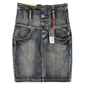 PIAMA Womens High Waist Denim Jean Skirt Size 7 NWT Raw Hem Western Look